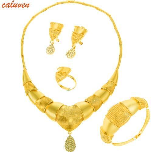 White Stone Gold Color Arab Engagement Party Jewelry Sets wedding Gift Ethiopian/Eritrea/Habesha/Africa/Middle East/Iran Bridal