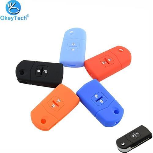 OkeyTech 2 Button Flip Folding Silicone Rubber Protector Holder Keychain Remote Car Key Shell Cover Case Fob for Mazda 3 5 6 RX8