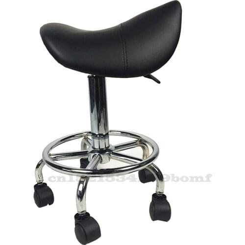 Black/White Saddle Chair Liftable Rotating Chair Household Make Up Metal Skeleton Leather Stool Beauty Salon Manicure Bar Stool