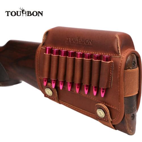 Tourbon Hunting Gun Accessories Rifle Cheek Rest Riser Pad Genuine Leather Buttstock Shooting w/Ammo Cartridges Holder Left Hand