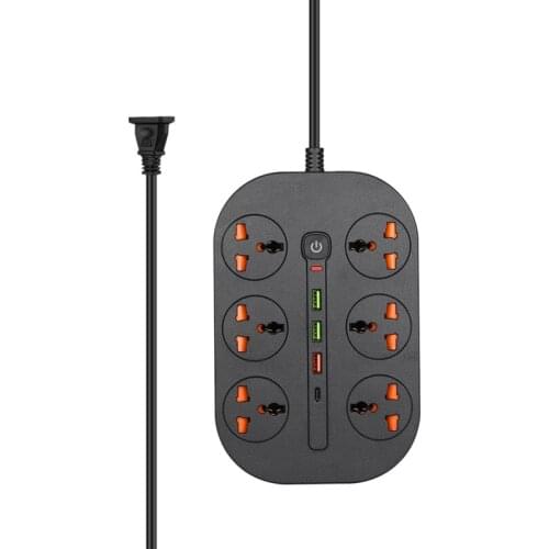GTBL Power Strip Surge Protector With USB C 20W And 6 Outlets Ports 3000W 16A 6.5 Feet Extension Cord For Dorm Home