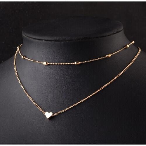 Love Heart Jewelry Heart Pendant Necklace Metal Ball Beads Necklace Double Chain Necklace For Women Girls Choker Necklace Gifts