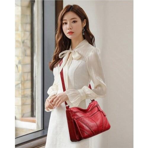 Women Large Capacity Casual Messenger Shoulder Bag Soft Leather Crossbody Bag
