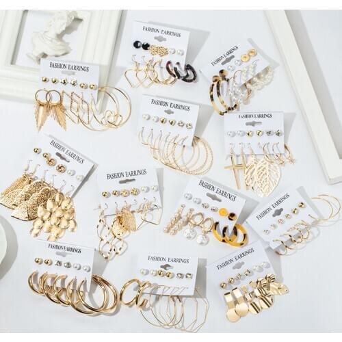 POXAM Vintage Tassel Acrylic Earrings For Women Earrings Set Geometric Metel Drop Earring 2020 Brincos Female Fashion Jewelry