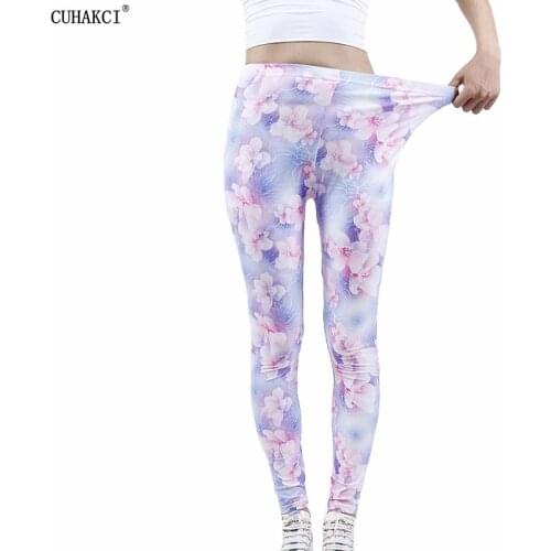 CUHAKCI Women Blooming Flowers Print Leggings Soft Skinny Workout Elastic Gym Tights Stretch Sportswear Fitness Drop Shipping