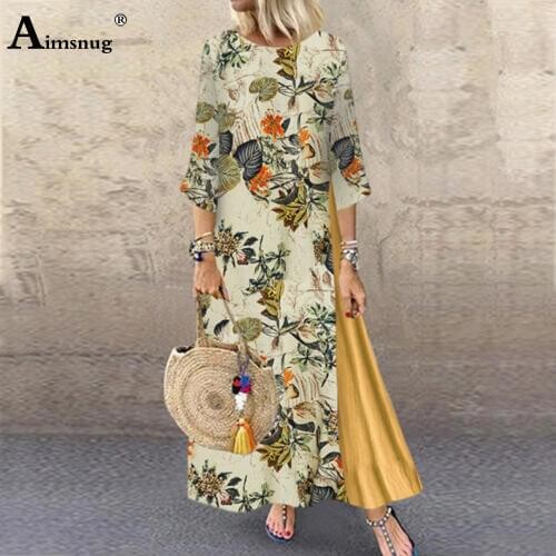 2020 Summer Women Sexy O-neck Long Maxi Dress Patchwork Vintage Print Boho Dresses Pullovers Plus size 5xl Female Loose Dress