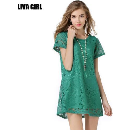 2017 Soft Fox Brand Women Lace Sexy Dress For Summer O-Neck Solid Short Sleeve Lace Dress A-Line Dress 5 Colors Free Shipping