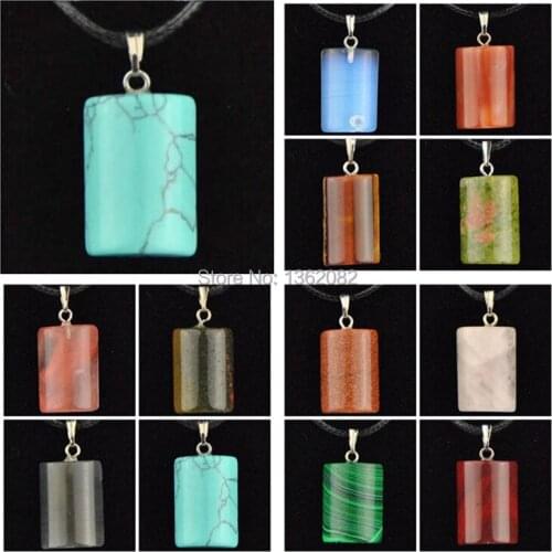 12pcs Men Womens Fashion Jewelry Natural Stone Semi Precious Pendants Necklace Semi-cylindrical Geometric Charms Gift MN491