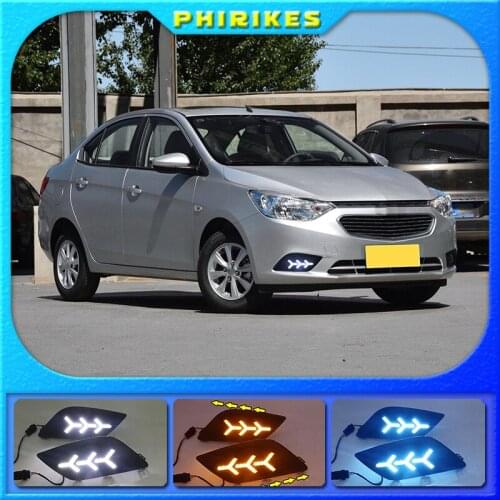 2pcs For Chevrolet Sail 2014 2015 2016 2017 DRL White Turn Signal Light Yellow Blue Fog Lamp Car LED Daytime Running Light