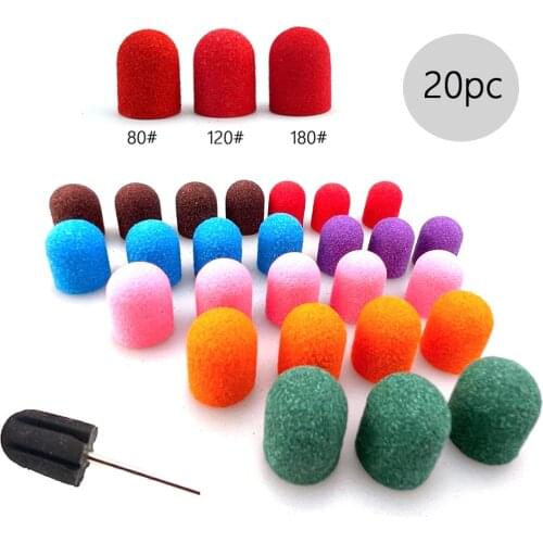 20pc Nail Sanding Caps With Rubber Gel Milling Cutter Nail Drill Bit Sanding Bands Professional Pedicure Foot Care Electric Tool