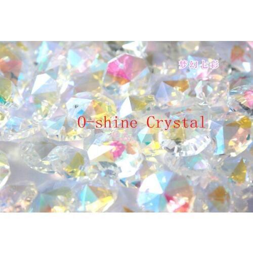 600pcs +600pcs rings14mm Ab Color K9 Crystal Octagon Baeds In 2 Holes Home Decoration Accessories DIY Curtain Beads Glass Prisms