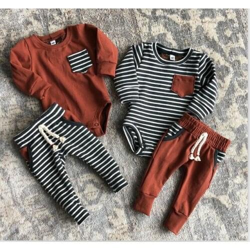 Ma&Baby 0-18M Newborn Infant Baby Boys Clothes Set Striped Long Sleeve Romper Pants With Pocket Autumn Spring Outfits DD40