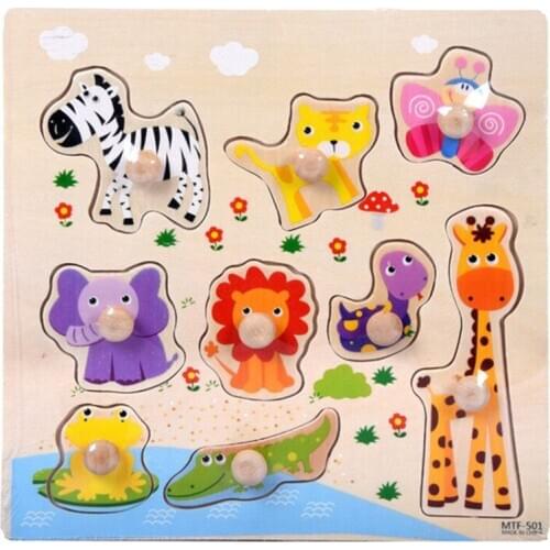 Kids Toys Montessori Wooden Puzzle Hand Grab Board Set Educational Wooden Toys Cartoon Vehicle Animal Puzzles Baby Children Toy