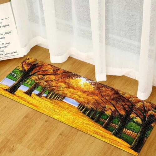 Home Bedroom Floor Mats Flannel Printed Scenic Pattern Doormat Hallway Balcony Carpet Anti Slip Bathroom Kitchen Rug Washable