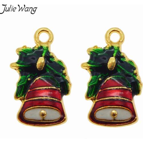 Julie Wang 10PCS Enamel Christmas Pendant Santa Claus Xmas Tree Alloy Charms For Neckalce Pendant Jewelry Making Accessories