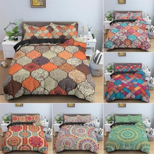 Bohemian Flowers Pattern Bedding Set King Queen Duvet Cover Set Mandala Style Bedclothes With Pillowcase Home Textile 2/3Pcs