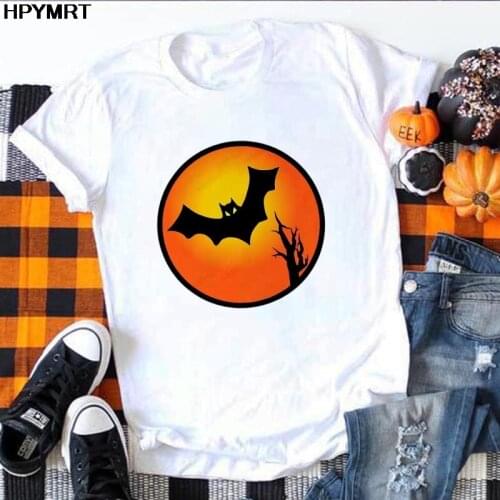 Korean Clothes Vintage Tshirt Women Halloween bat Printed Female T-shirt Streetwear Ladies New Harajuku Tops Tee Shirt Clothing