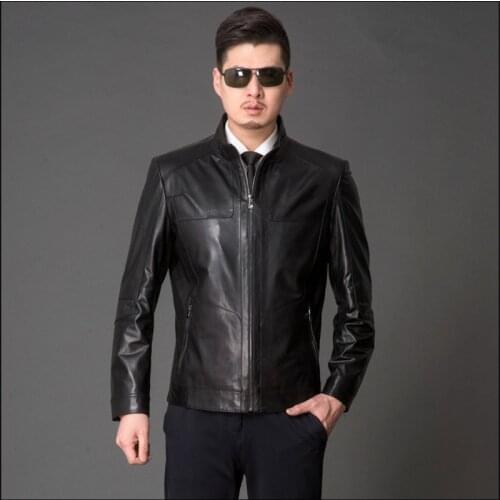 Sheepskin Genuine Jackets Coat Chaqueta Cuero Hombre Black High Quality Male Leather Jacket Motorcycle FYY587