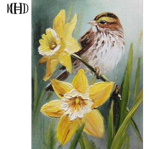 MHD Diamond painting Cross Stitch yellow bird Full Diamond Embroidery pattern 3D Diamond square round Rhinestone Needlework