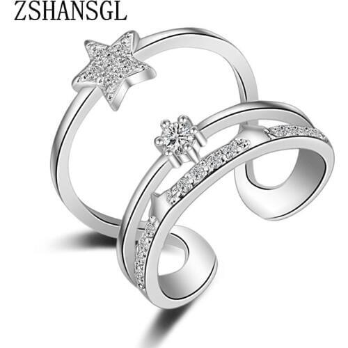 925 Silver filled Multi-layer AAA CZ Zircon Crystal Star Rings for Women Anillos Resizable Rings Bague Jewelry Stackable Rings