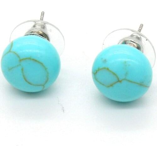 Trendy-beads Popular Silver Plated Bread Shape Green Turquoises Stone Stud Earrings For Female Party Gift Jewelry