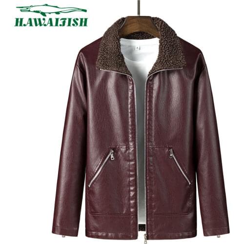 Hawaifish brand mens leather jacket 2021 Winter thickened loose casual jaqueta de couro slim style handsome mens Plush coat