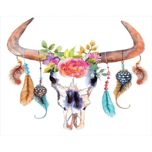 Watercolor Bull Skull 5D Diy Diamond Painting Kit Animals Full Square Embroidery Moasic Wall Art Home Decoration