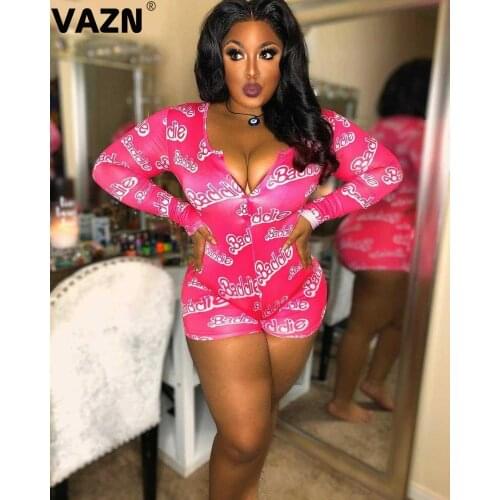 VAZN New arrival 2020 summer sexy lady 7 colors design playsuit full sleeve button fly skinny playsuit sexy girl sweet playsuits