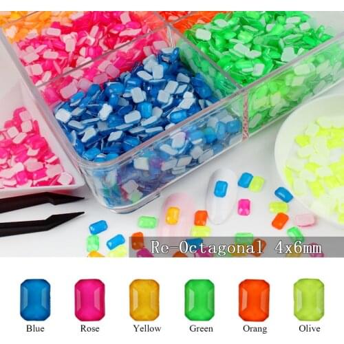 New Fluorescent Octagonal 4x6mm Rhinestone 3D Glitter Diamond For Nail Art Decoration Design 100PCS