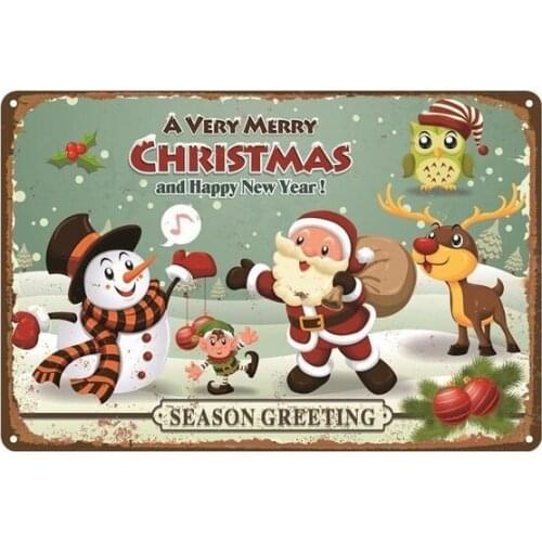 Vintage New Tin Sign Season Greeting a Very Merry Christmas and Happy New Year Tin Sign 8x12 Inch Retro Home Garage Bar