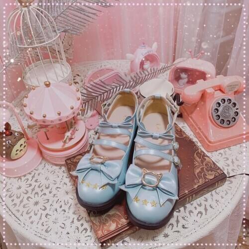 Lolita Japanese low heel 1-3cm student shoes cute bowknot soft girl leather shoes kawaii shoes cosplay loli daily single shoes