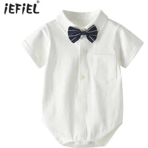 Newborn Baby Boy Formal Gentleman Suit Wedding Party Romper Jumpsuit Infant 1st First Birthday Outfit Bow Tie Baptism Clothes