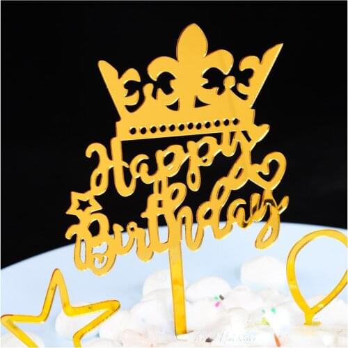 Happy Birthday Cake Card Gold Cake Topper Baking Decoration Ornaments Acrylic Double-sided Mirror Cupcake Toppers Decor Supplies