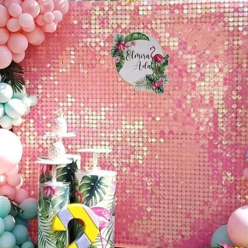 Iridescent Pink Circle Square Shimmer Sequin Panel Wall Girl Princess Baby Shower Gender Reveal Birthday Wedding Party Backdrop
