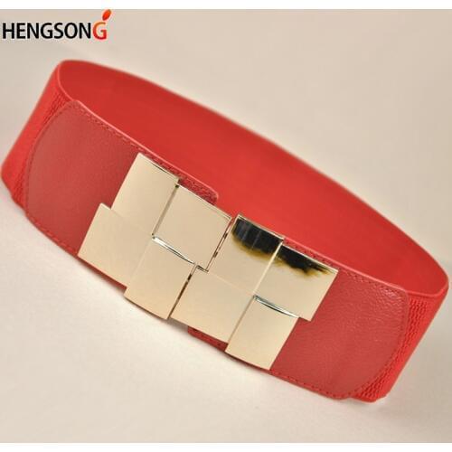 Fashion Womens Waistband PU Elastic Wide Belt Square Buckle Dress Belt Slim wide belt female