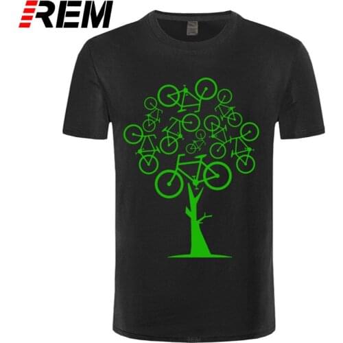 REM Artistic Picture Green Bicycle Tree T Shirt For Men Slim Fit Swag Plus Size Tee Camiseta Christmas Gift Tshirt Cotton Fabric