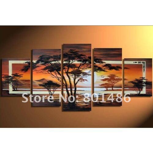 Handmade huge canvas african landscape painting sun trees oil painting scenery Wall Art for Living Room Bedroom Home Decoration