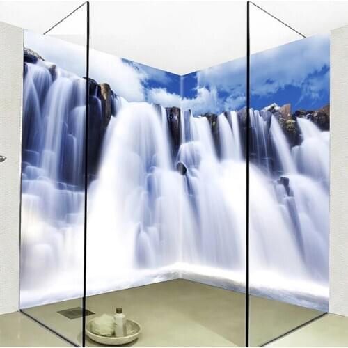 3D Waterfall Landscape Mural Wallpaper Bathroom PVC Self-Adhesive Waterproof Wall Painting Nature Scenery Creative Wall Stickers