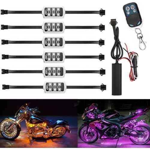 LED Motorcycle Car Atmosphere Light Decorative Strip Lamp 6 RGB 36 LED Smart Brake Lights with Wireless Remote Control
