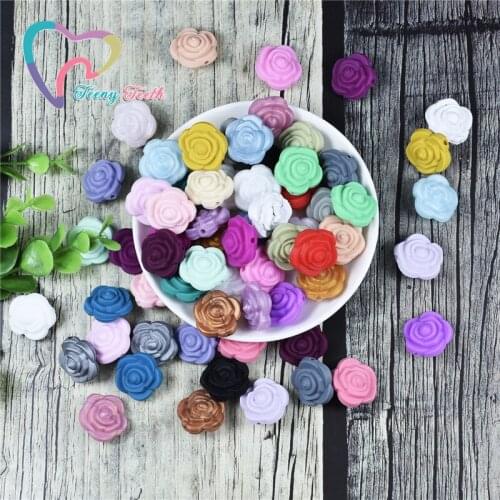 Teeny Teeth 10 PCS Multi-Colors Hot Sale 21 MM Double-faced Rose Flower Silicone Beads Teething Beads For DIY Necklace BPA Free