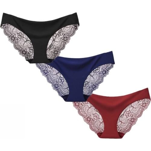BANNIROU Sexy Lace Panties For Woman Underwear Briefs Solid Female Panty Hot Sale Underwear Women Seamless Sexy Lace M-XXL 3 Pcs