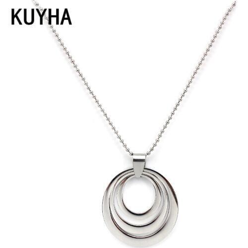 Handmade Jewellery Big Silver Color Multi Circle Opal Pendant Necklace with Floating Locket for Girl with Chain Necklaces