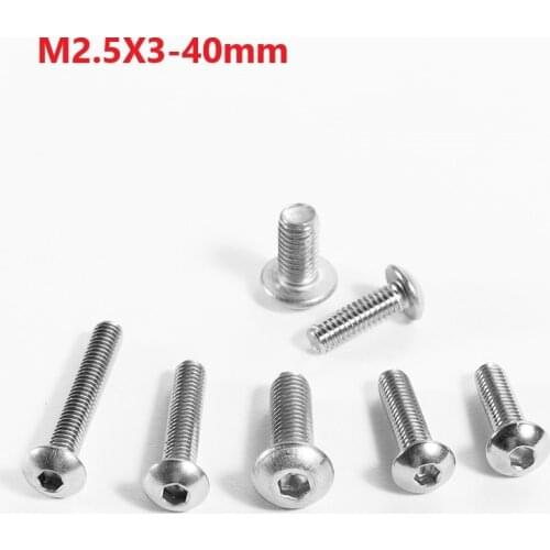 2.5mm 304 Stainless Steel Socket Round Head Screws M2.5 x 3 4 5 6 7 8 10 12 14 25 30 32 35 38 40mm Extend Pan Head Socket Screws