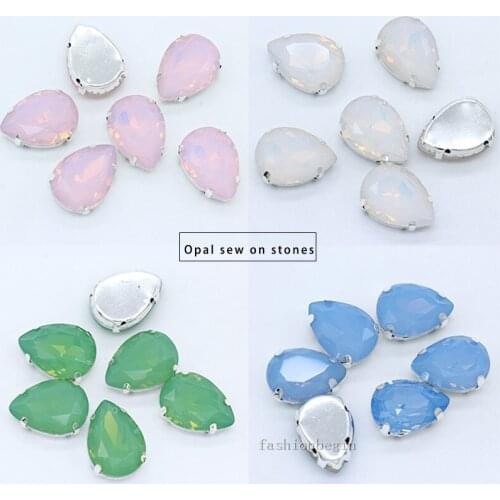 All size teardrop opal Silver plated Sew on glass stone Flatback sewing Crystal Rhinestones jewels diy craft Wedding Dress trims