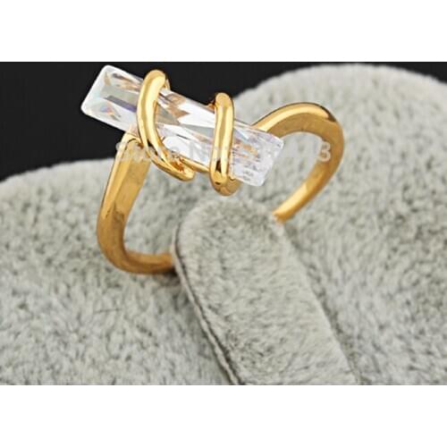 Upscale Brand Jewelry Big Rectangle Cubic Zirconia 18K Gold Geometric Engagement Wedding Rings for Women A982