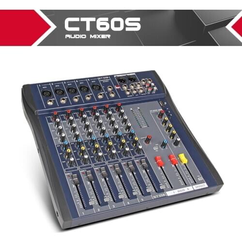 Xtuga CT60S-USB 7 Channels Mic Line Audio Mixer Mixing Console USB XLR Input 3-band EQ 48V Phantom Power with Power Adapter
