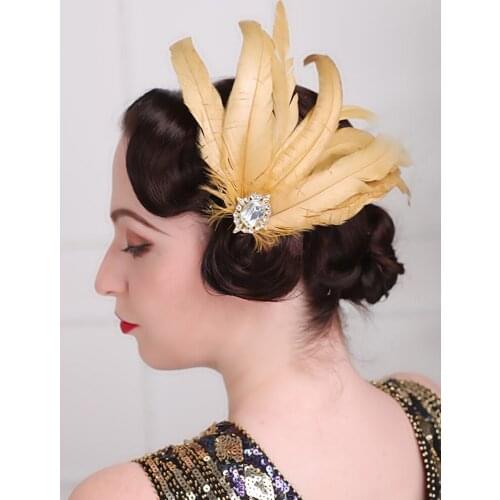 Bridal Headwear Feathers Hair Clip Brown Rhinestones Vintage Hair Accessories for Women Headpieces Bride Hats