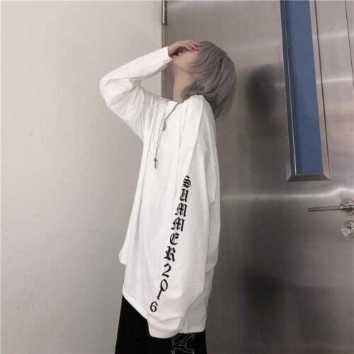 Harajuku T shirt Gothic Letter Print Loose O-neck Long Sleeve T-shirt Spring Autumn Women Top Tees Shirt