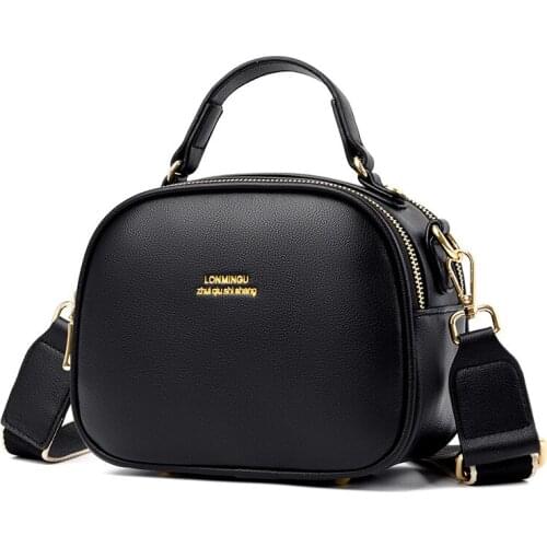 Female 2021 New Summer Fashion Wide Shoulder Belt Small Round Bag Texture Soft Pu Leather Shoulder Messenger Bag