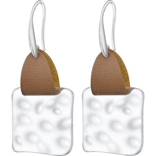 Women Geometric Square Eardrop Vinatge Leather Shape Earrings Trendy Hook Leather Pendants Unique Statement Dangle Earrings